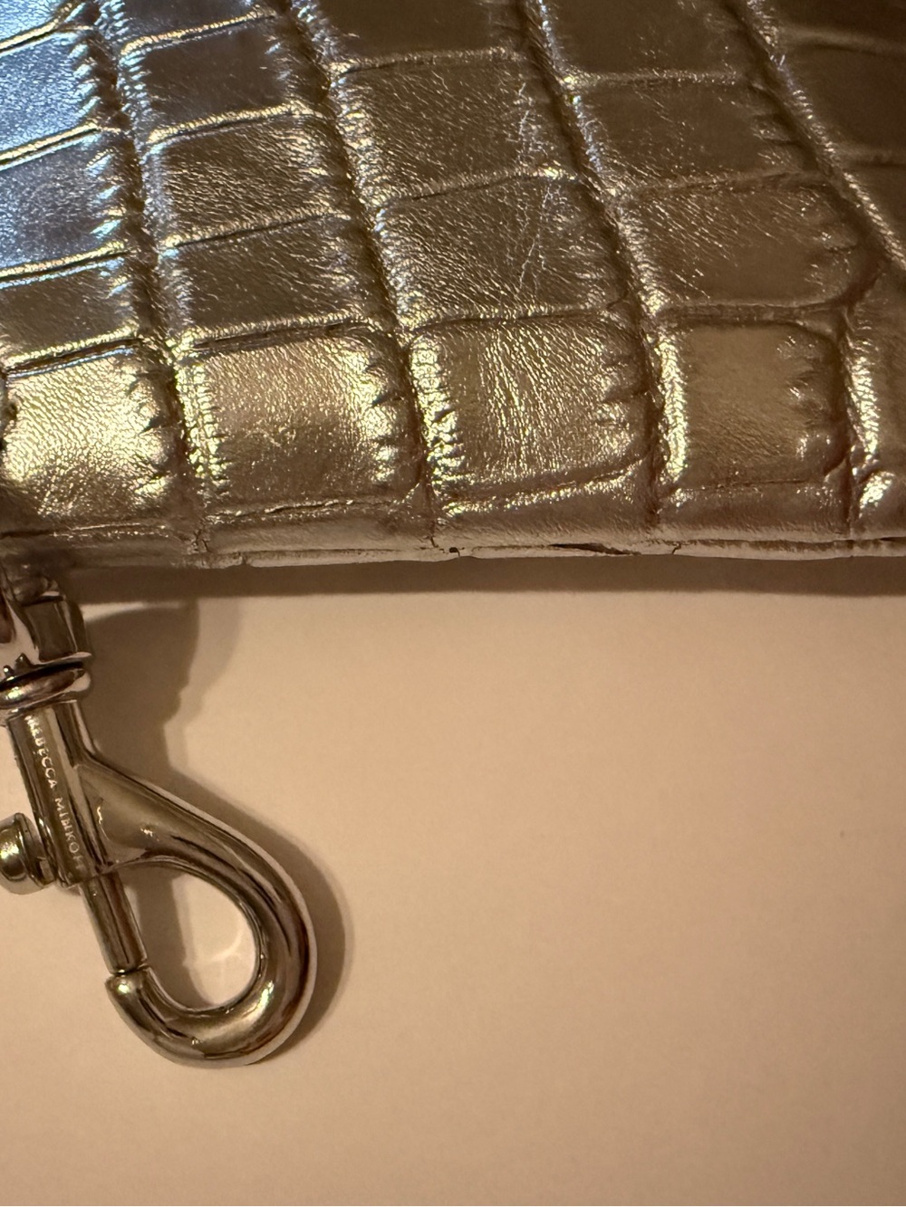 NWT Rebecca Minkoff Silver Croc-Embossed Clip Pouch NEW Clutch/Charm - Picture 5 of 11